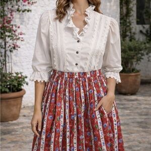 Floral A-Line Skirt in Red by Alpen Trachten